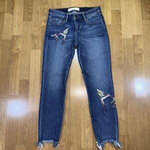 Hidden Jeans Jeans Womens 26 Embroidered Hummingbird Floral Raw Hem HD7118M EMB